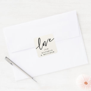 Personalised Cream + Black 'Love' Script Font  Square Sticker