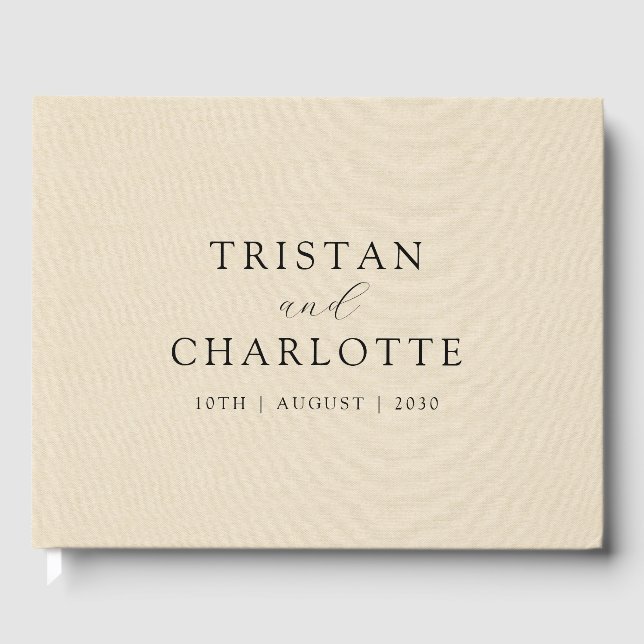 Personalised Cream Faux Linen Typography Guest Book (Front)