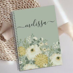 Personalised Cream Green Floral Journal 