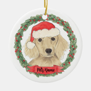 Personalised Cream Long Haired Dachshund Christmas Ceramic Ornament