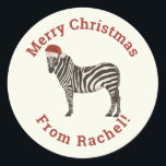 Personalised Cream Merry Christmas Santa Zebra Classic Round Sticker<br><div class="desc">This cute personalised cream Merry Christmas Santa Zebra classic round sticker will give your gifts a personal touch easily. You can edit the text if you click on the customise button and change the font style, colour and text. Your presents will have a unique personal touch with this cream Santa...</div>