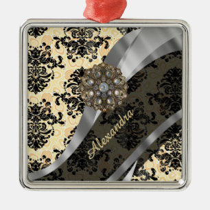 Personalised cream pretty girly damask pattern metal tree decoration