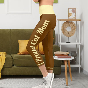 Personalised Cream  Vintage Retro Classic Cat Love Capri Leggings