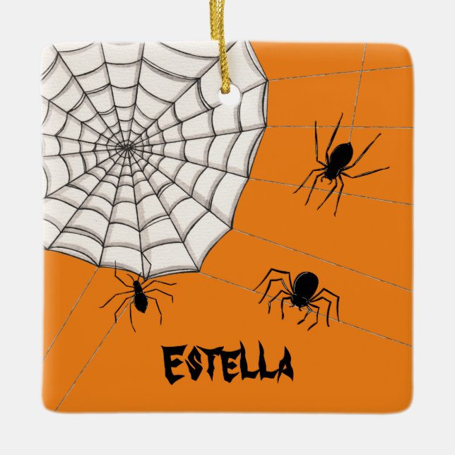 Personalised Creepy Spiders Halloween Ceramic Ornament (Front)