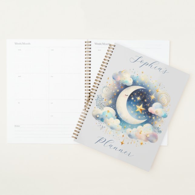 Personalised Crescent Moon Gold Celestial Night Planner (Display)