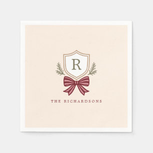 Personalised Crest Bow Monogram Christmas Party Napkin