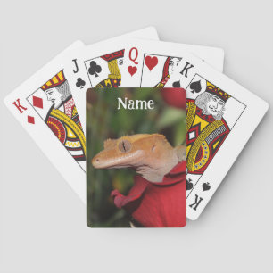 Personalised Crested Gecko Lizard on a Rose Playing Cards