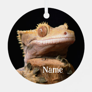 Personalised Crested Gecko Lizard on black Metal Tree Decoration