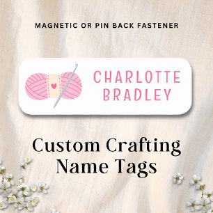Personalised Crochet Maker Pink Yarn & Hook Name Tag