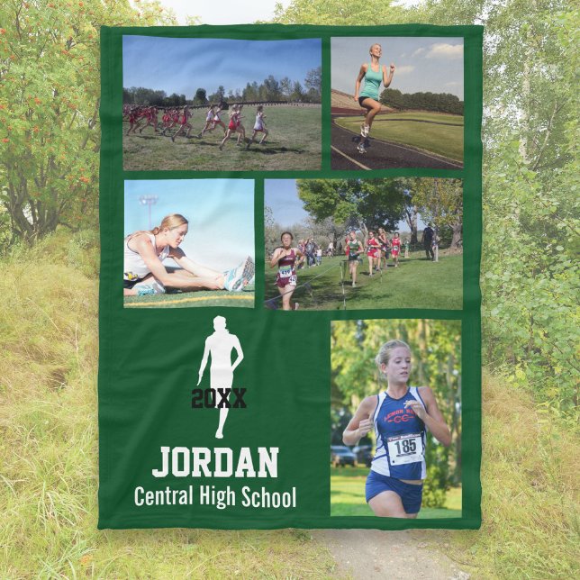 Personalised Cross Country Running Photo Collage Fleece Blanket (Creator Uploaded)