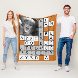 Personalised Crossword with Custom Text and Photo Fleece Blanket