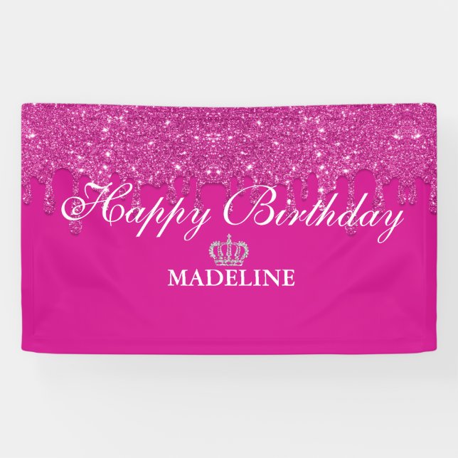 Personalised Crown Dripping Glitter Birthday  Bann Banner (Horizontal)