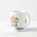 Personalised Crown Queen Coffee Mug<br><div class="desc">Personalised classic white mug comes with "Queen" text with a golden crown print on its outside centre and a small crown on its both sides. Click the "Customise it" button to add your own name, arrange the text, change the font, font colour and font size. Great gift idea for birthdays,...</div>