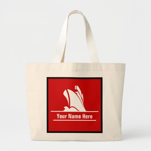 Personalised Cruise Ship on Red Large Tote Bag (Front)