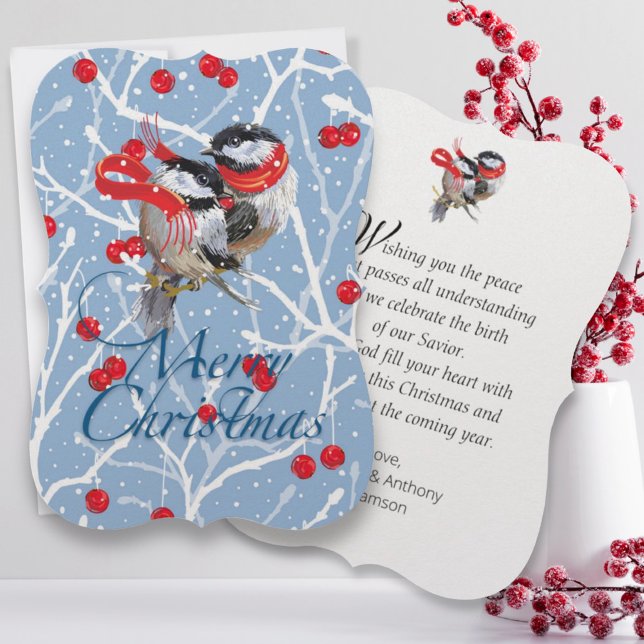 Personalised Cuddling Chickadees Christmas Card (Creator Uploaded)