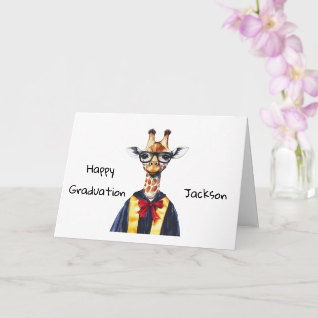 Personalised Cufe Giraffe Graduation  Card (Orchid)