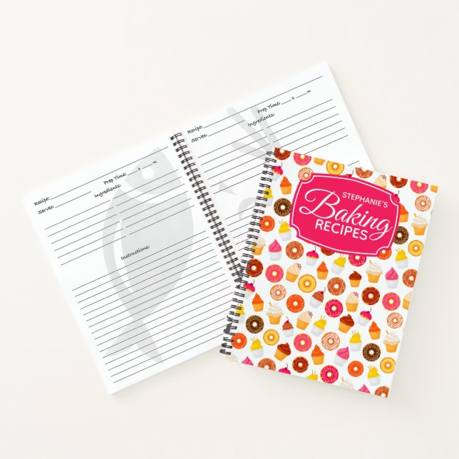 Personalised Cupcake Doughnut Baking Recipe Notebook (Inside)