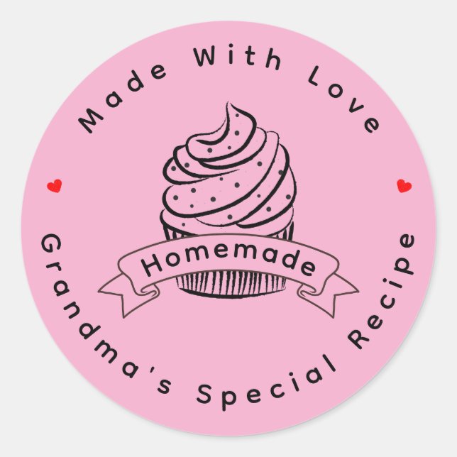 Personalised Cupcake Homemade Made With Love Classic Round Sticker (Front)