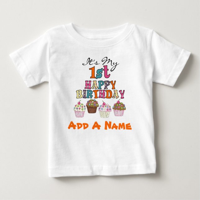 Personalised Cupcakes 1st Birthday T-shirt (Front)