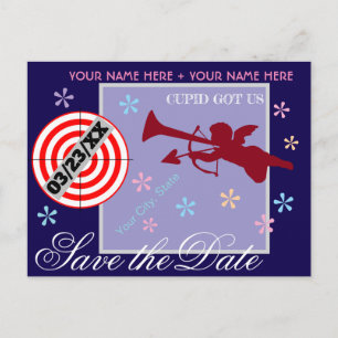 Personalised Cupid Got Us Save the Date Announcement Postcard