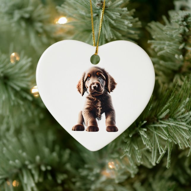Personalised Curly-Coated Retriever Puppy Ceramic Ornament (Tree)