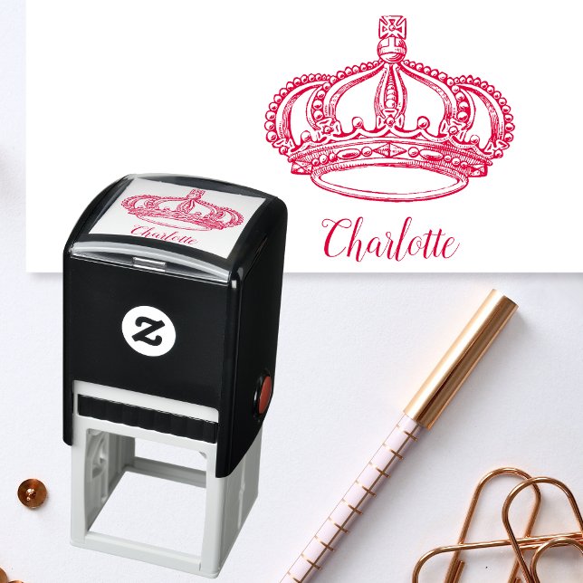 Personalised Cursive Script Name and Crown Self-inking Stamp (Royal signature 👑)