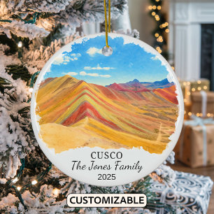 Personalised Cusco Ornament, Peru Rainbow Mountain Ceramic Ornament