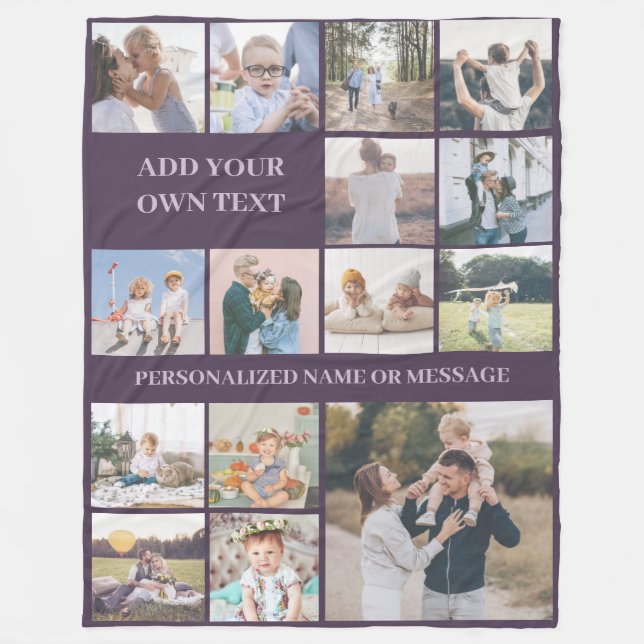 Personalised Custom 15 Photo Collage Fleece Blanket (Front)