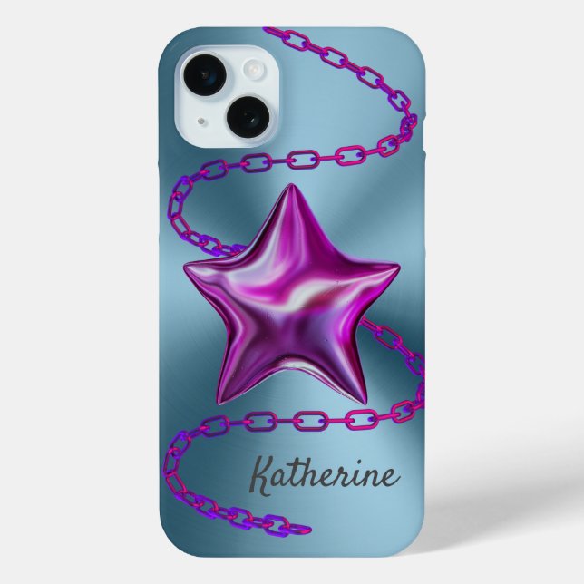 Personalised Custom Aqua & Hot Pink Star Case-Mate iPhone Case (Back)