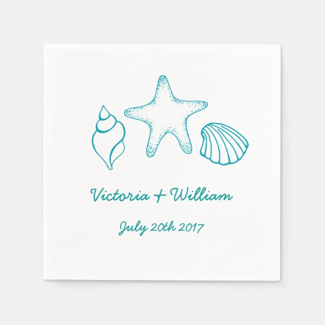 Personalised Custom Beach Wedding Date Napkins (Front)