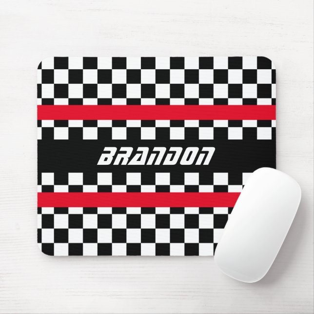 Personalised Custom Black White Check Flag Pattern Mouse Pad (With Mouse)