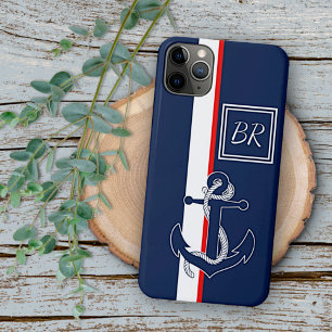 Personalised Custom Blue Anchor Red White Stripes iPhone 16 Pro Max Case