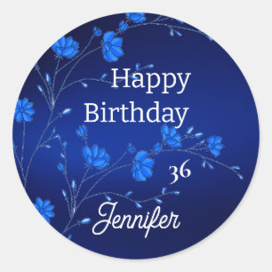 Personalised Custom Blue Flowers Party Sticker