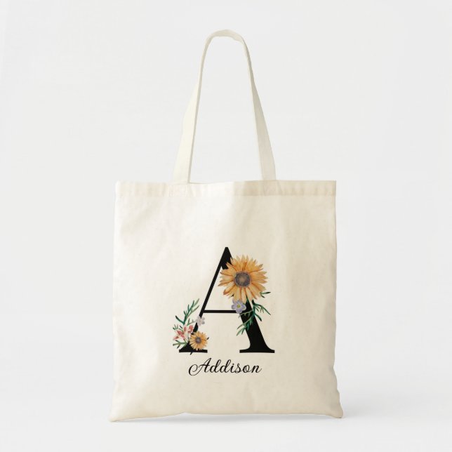 Personalised Custom Blush Floral Letter A  Tote Bag (Front)