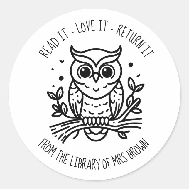 Personalised Custom Book Stickers | Bookplate owl (Front)