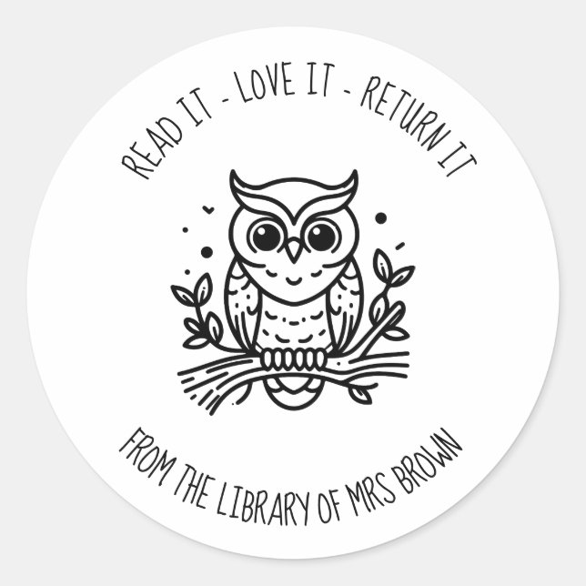 Personalised Custom Book Stickers | Bookplate owl (Front)
