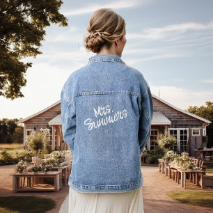 Personalised Custom Bride Mrs Name Script Denim Jacket
