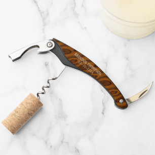 Personalised Custom Brown Wood Grain Pattern Corkscrew