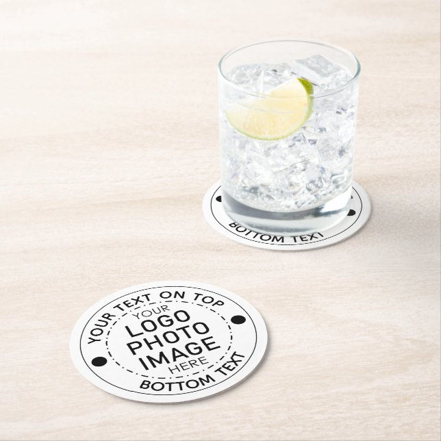 Personalised Custom Colour Text Photo Logo  Round Paper Coaster (Insitu)