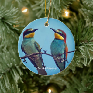 Personalised Custom Colourful Birds Photo Ceramic Ornament