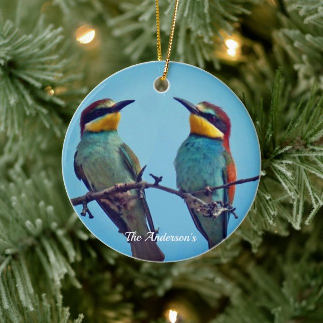 Personalised Custom Colourful Birds Photo Ceramic Ornament (Tree)