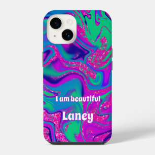Personalised Custom Cool Groovy Pink Wavy Teal iPhone 14 Case
