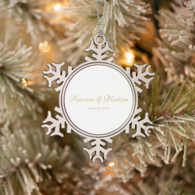 Personalised Custom Couple Name and Date Wedding Snowflake Pewter Christmas Ornament (Tree)
