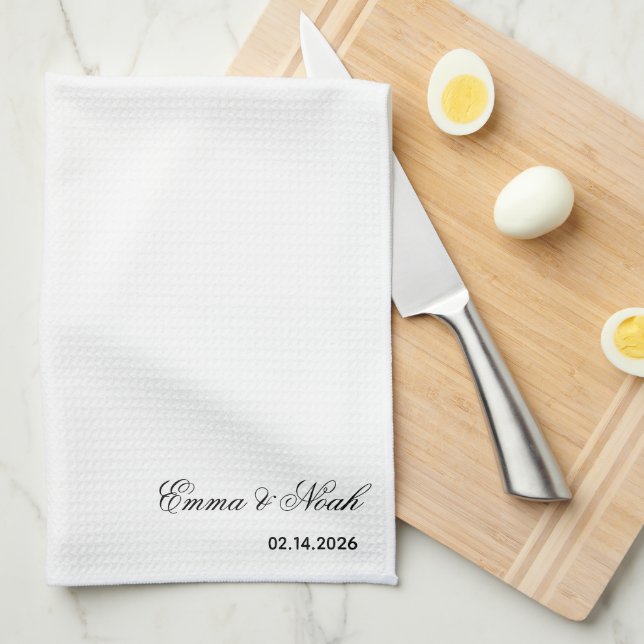 Personalised Custom Couple Name Date Kitchen Towel (Quarter Fold)