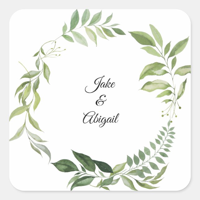 Personalised Custom Couple Names Foliage Square Sticker (Front)