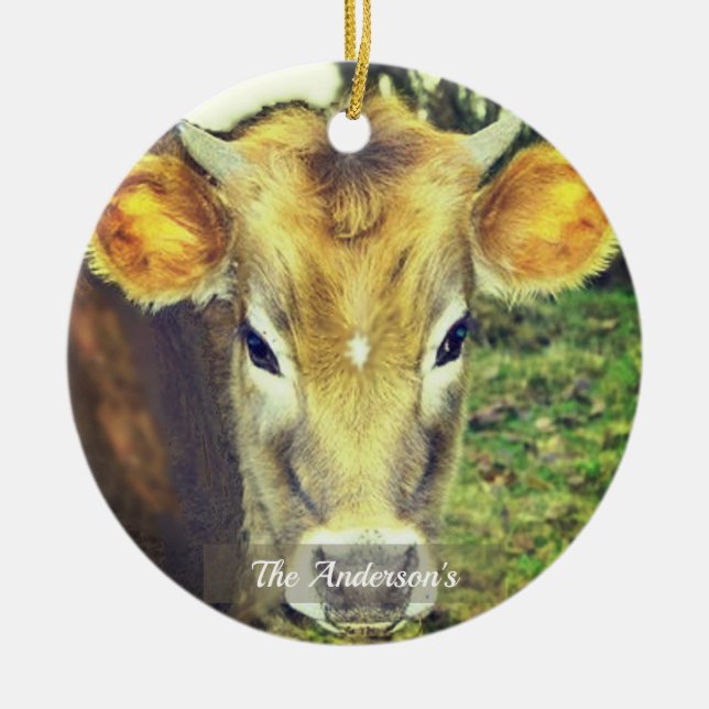 Personalised Custom Cow Photo Ceramic Ornament (Front)
