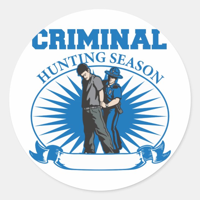 Personalised Custom Criminal Hunting Season Classic Round Sticker (Front)