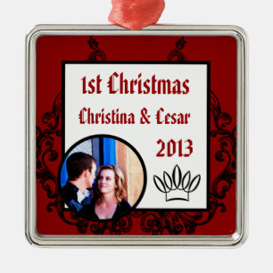 Personalised Custom Crimson Red Ornate Embellishme Metal Tree Decoration