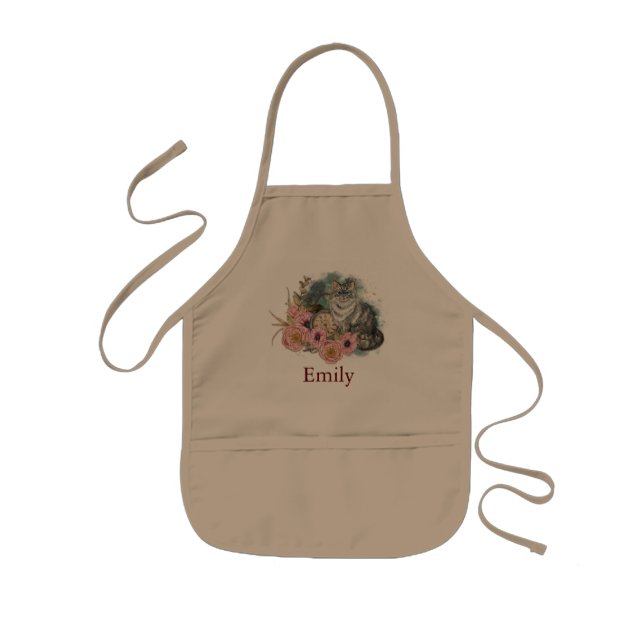 Personalised Custom Cute Animal Cat Kid Kids Apron (Front)