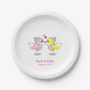 Personalised Custom Cute Fox Heart Love Dinner Pla Paper Plate